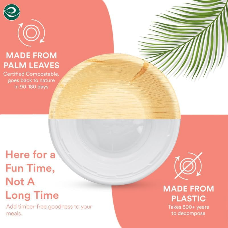 Palm Leaf Bowl 100 Pc, Small 5" (8 Oz) | round like Bamboo Bowls, Compostable, Biodegradable, Disposable Palm Leaf Bowls Eco-Friendly | Sturdy, Microwave & Oven Safe