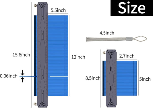 12Inch Contour Gauge with Metal Aluminum Lock,Profile Tool Set Precisely Copy Irregular Shape,Extended Profile Gauge Duplicator,Father'S Day Gift,Gift for Dad Handyman(12Inch,5Inch)