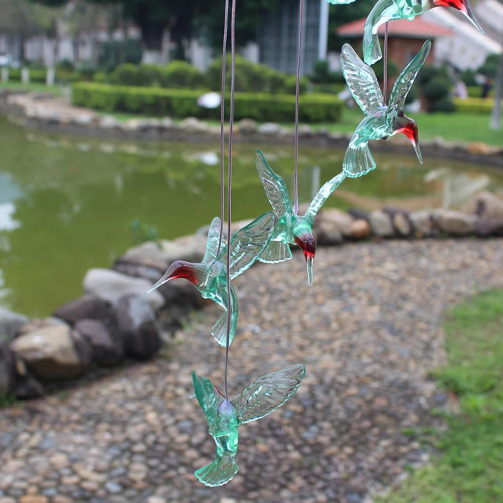 LED Colorful Solar Power Wind Chime Crystal Hummingbird Butterfly Waterproof Outdoor Windchime Solar Light for Garden Outdoor