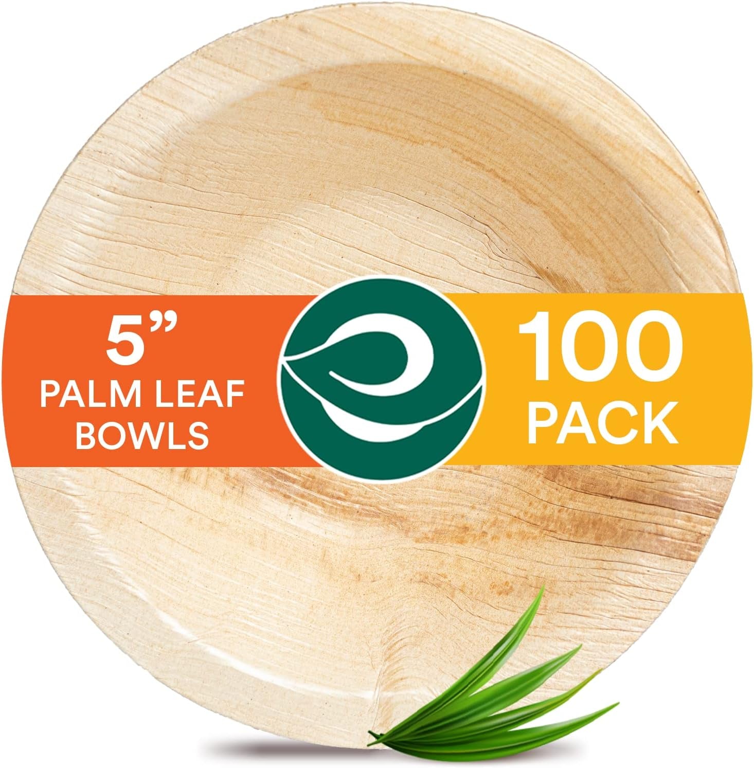 Palm Leaf Bowl 100 Pc, Small 5" (8 Oz) | round like Bamboo Bowls, Compostable, Biodegradable, Disposable Palm Leaf Bowls Eco-Friendly | Sturdy, Microwave & Oven Safe