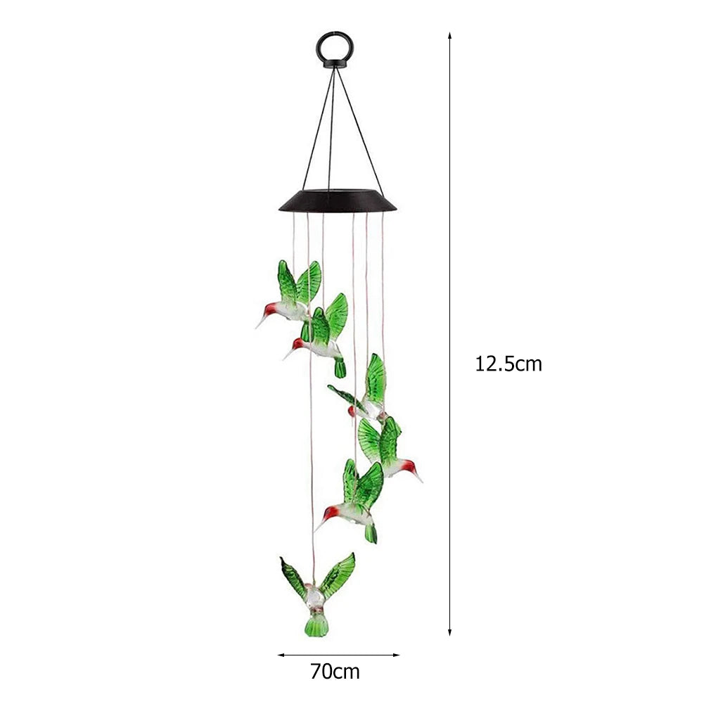 LED Colorful Solar Power Wind Chime Crystal Hummingbird Butterfly Waterproof Outdoor Windchime Solar Light for Garden Outdoor