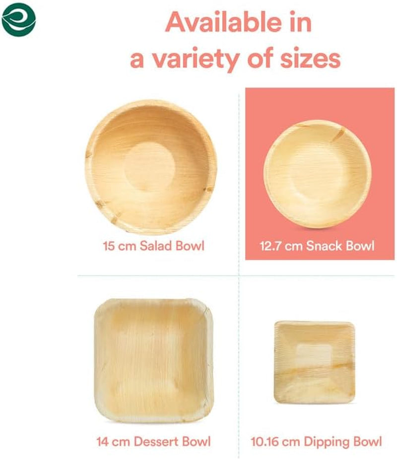 Palm Leaf Bowl 100 Pc, Small 5" (8 Oz) | round like Bamboo Bowls, Compostable, Biodegradable, Disposable Palm Leaf Bowls Eco-Friendly | Sturdy, Microwave & Oven Safe