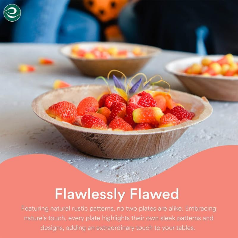 Palm Leaf Bowl 100 Pc, Small 5" (8 Oz) | round like Bamboo Bowls, Compostable, Biodegradable, Disposable Palm Leaf Bowls Eco-Friendly | Sturdy, Microwave & Oven Safe