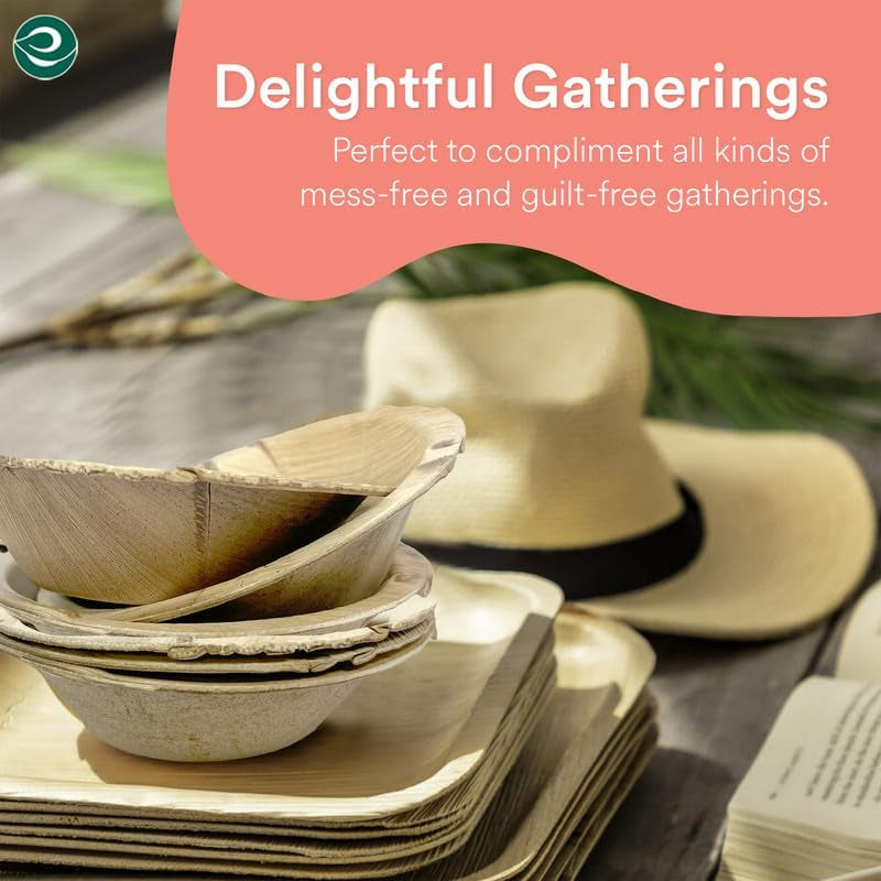 Palm Leaf Bowl 100 Pc, Small 5" (8 Oz) | round like Bamboo Bowls, Compostable, Biodegradable, Disposable Palm Leaf Bowls Eco-Friendly | Sturdy, Microwave & Oven Safe